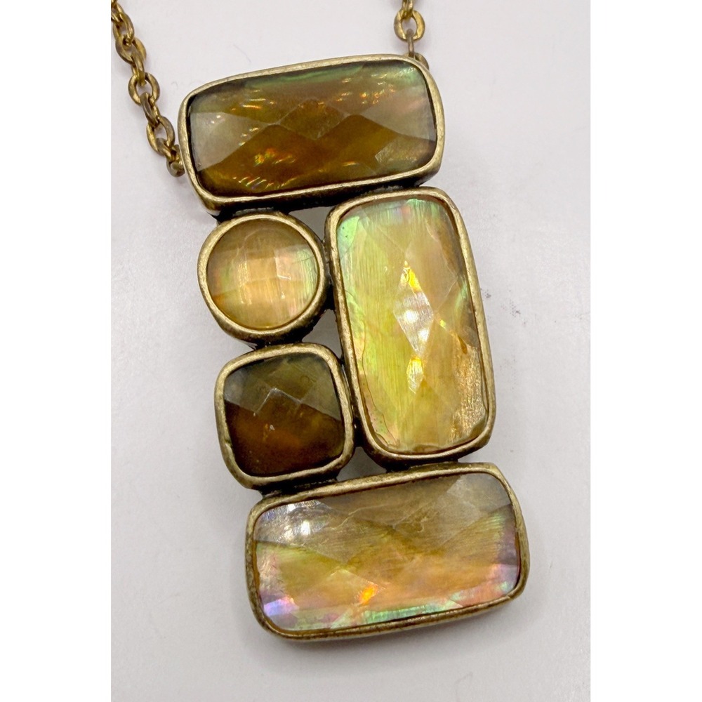 Lia Sophia Glass Pendant Necklace Gold Tone 19 Inch Geometric Statement